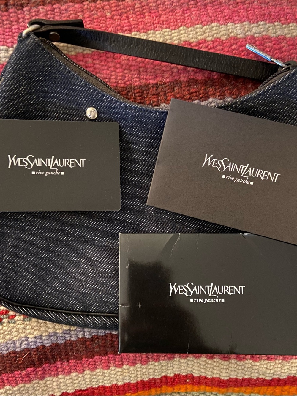 Yves Saint Laurent Black Denim Shoulder Bag with Silver Stud Accents - Picture 5 of 9